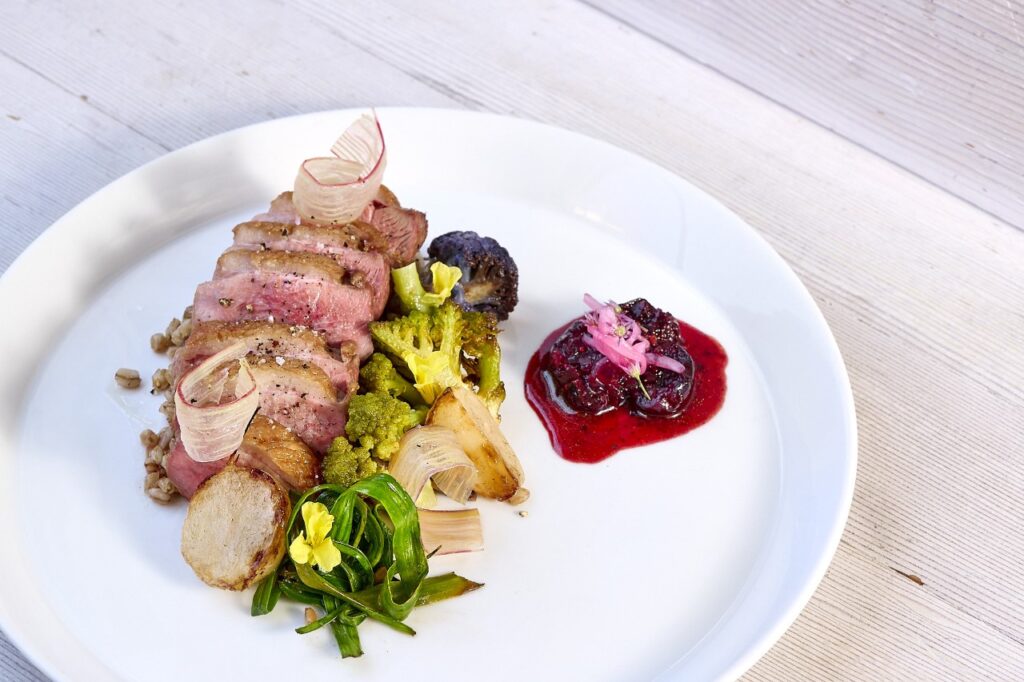 Duck breast with sweat and sour cherries