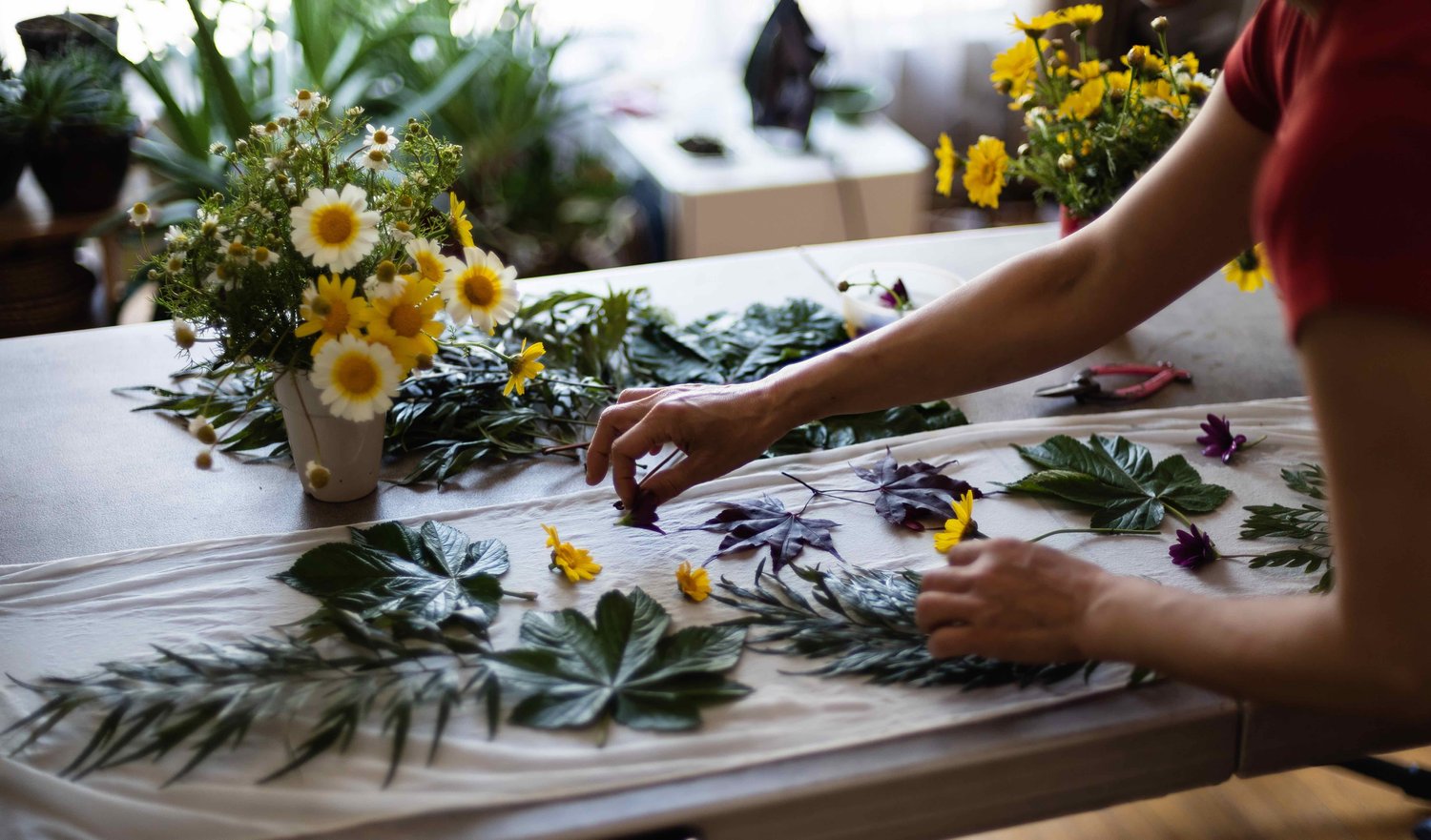 Mayumi Fujio, a local artist, teaches Botanical Printing on Silk