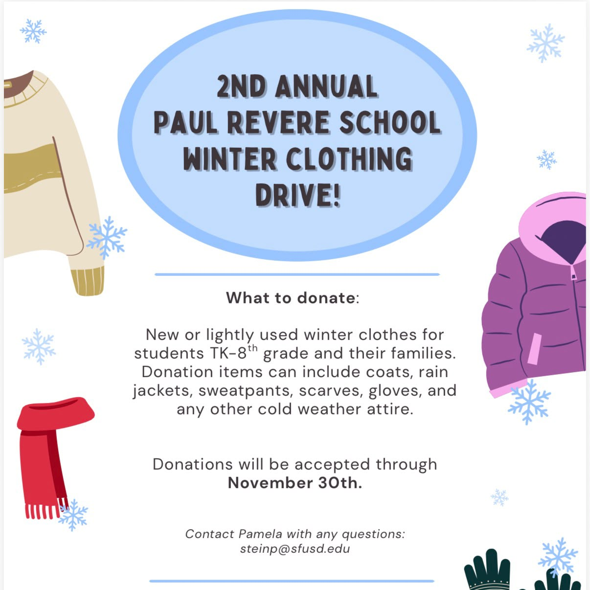 PR Winter Clothing Drive Paul Revere Elementary Winter Clothing Drive!